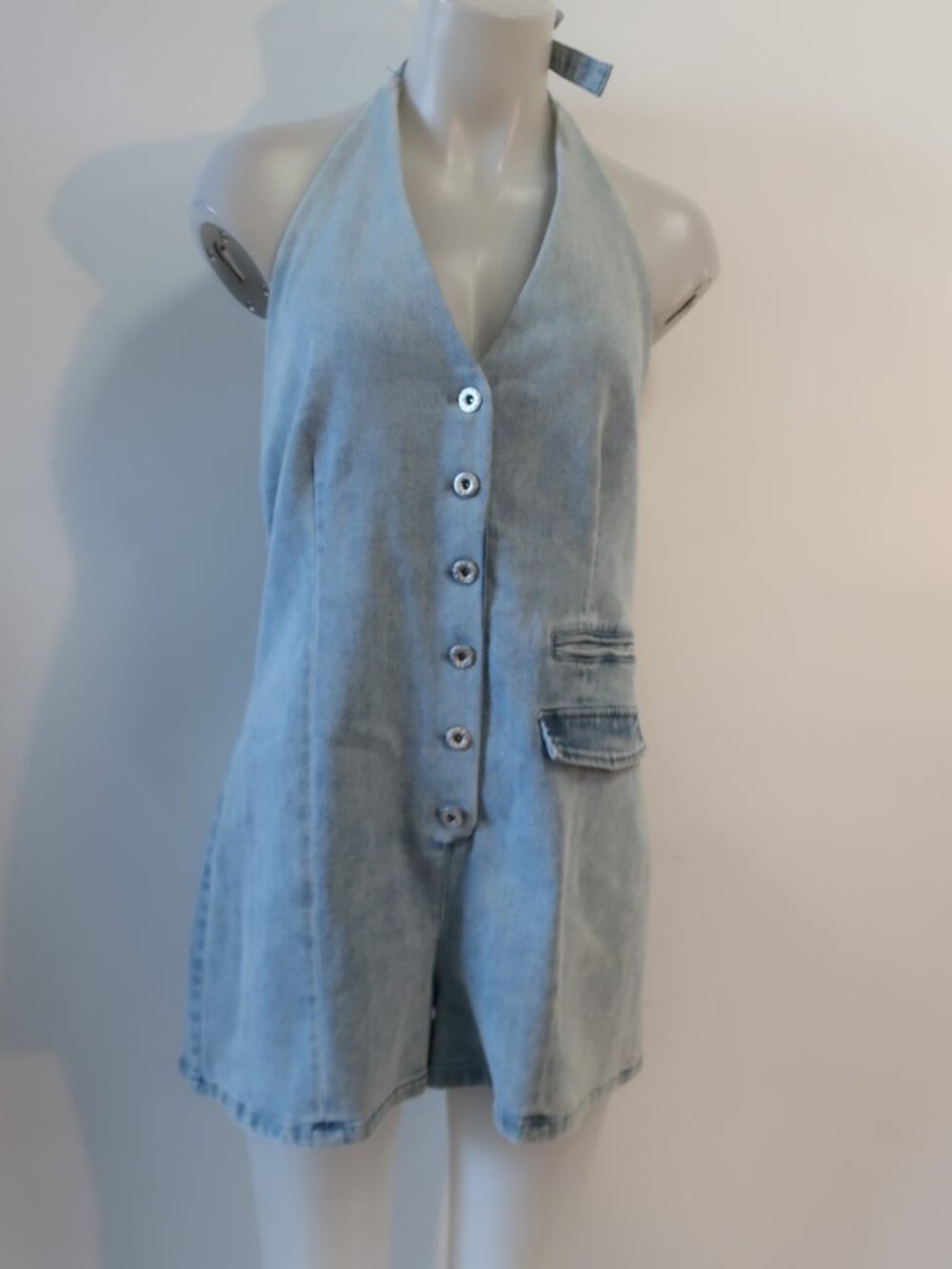 NWT Womens Central Park West Denim Blue Halter Romper L - Picture 4 of 7